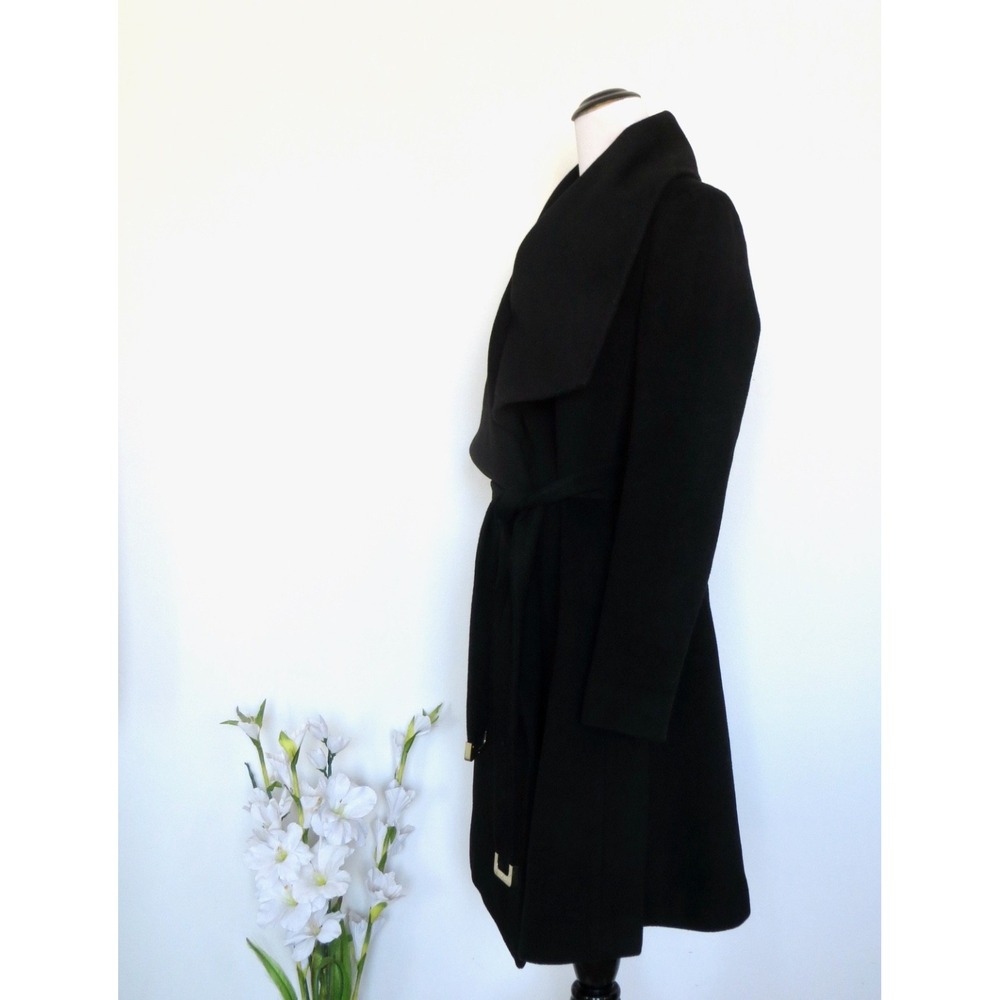 Diane Von Furstenberg Wool Blend Belted Overcoat Black SZ 8 - Picture 7 of 12